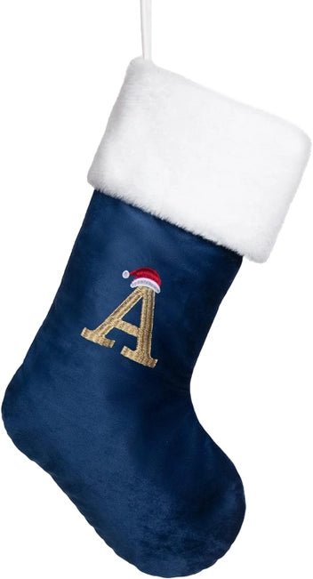 Holiday Blue Monogram Christmas Stocking