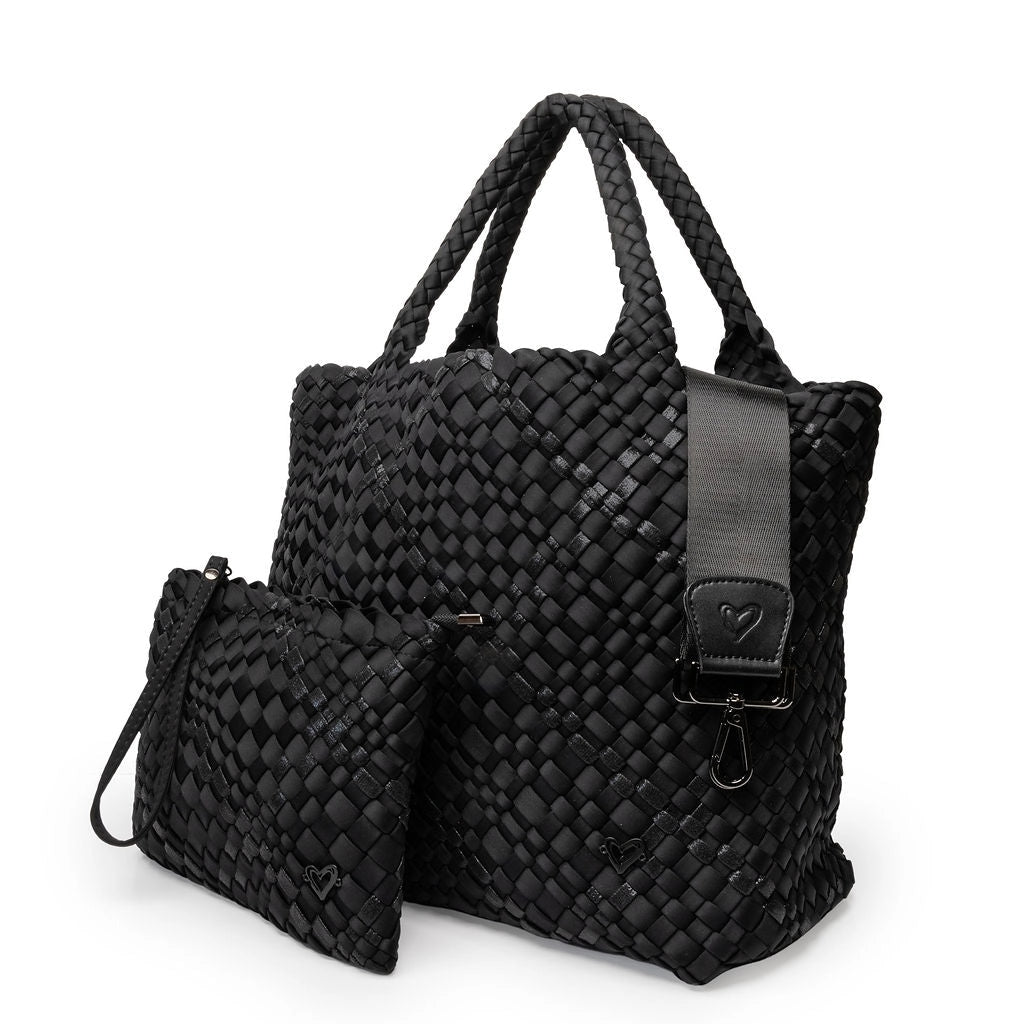 London Woven Large Tote - Nero (Black & Metallic Black)