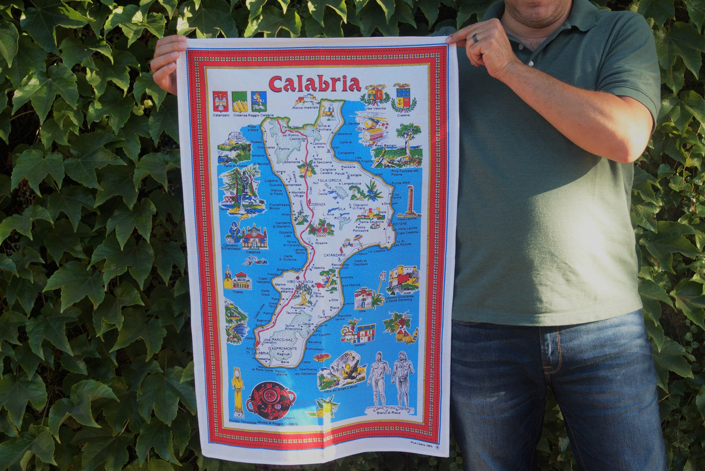 Calabria Cotton Tea Towel Regional Map Made in Italy