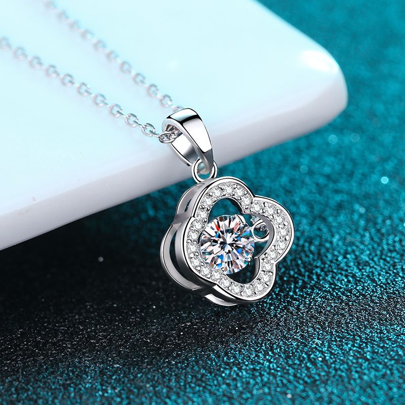 Four Leaf Clover Moissanite Necklace in 925 Sterling Silver