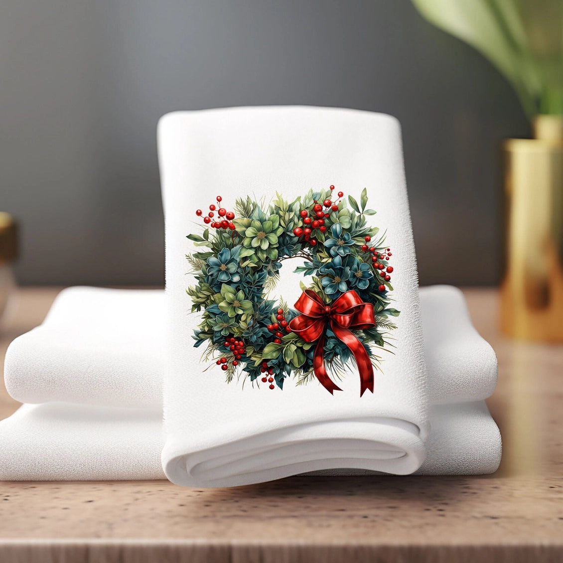 Winter Holiday Wreath Holiday Guest Hand Towel