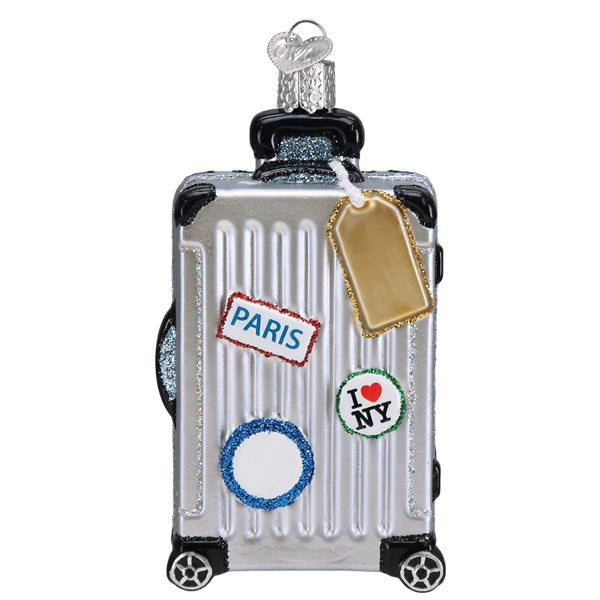Rolling Suitcase Glass Christmas Ornament