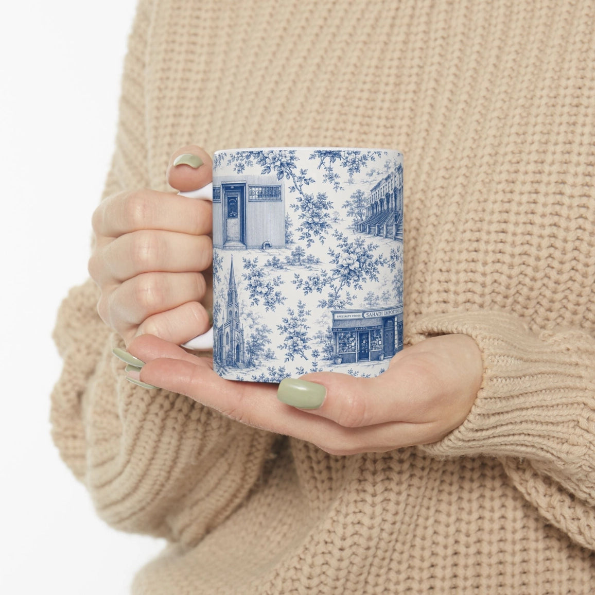 Cobble Hill Blue Toile De Jouy Chinoiserie Ceramic Mug