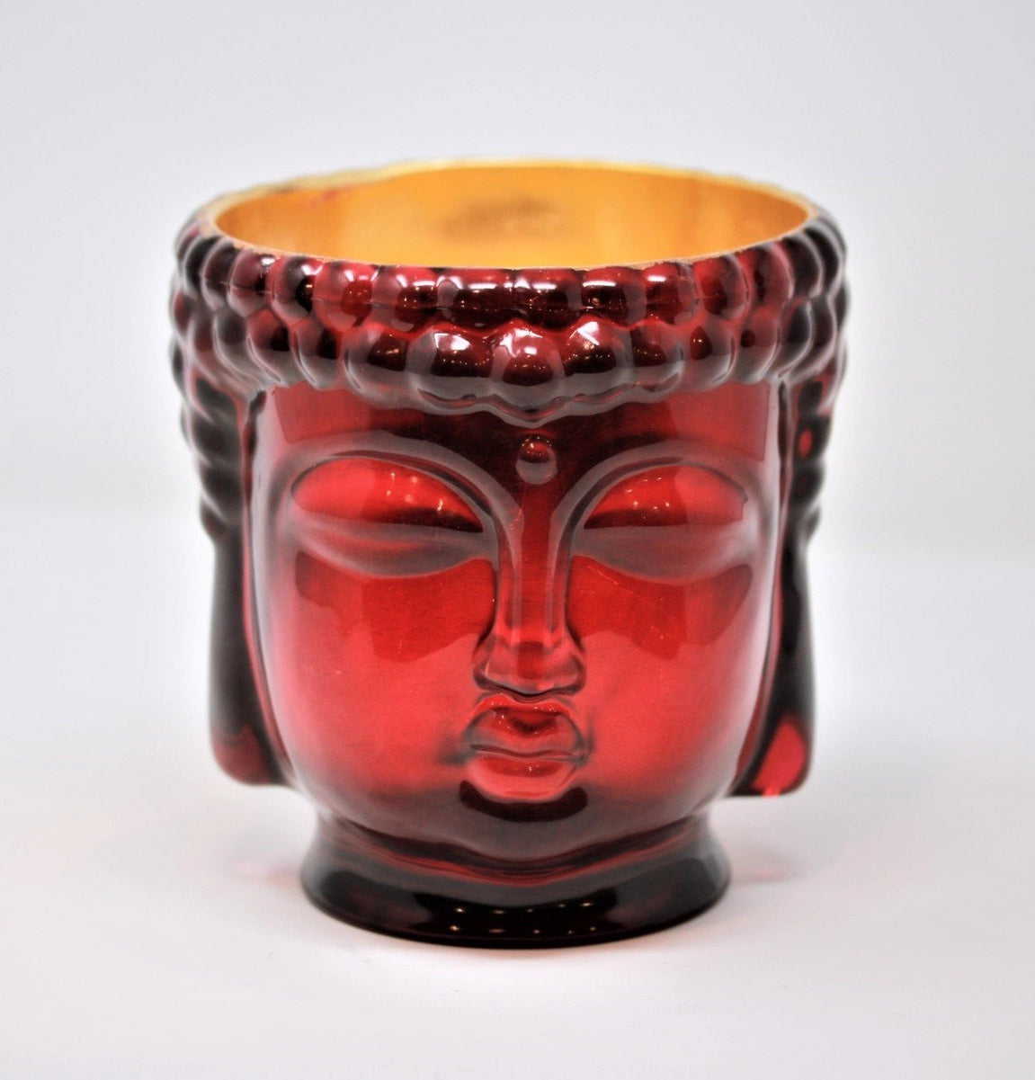 Ruby Red Glass Buddha Jar Filled Candle in 24K Gold