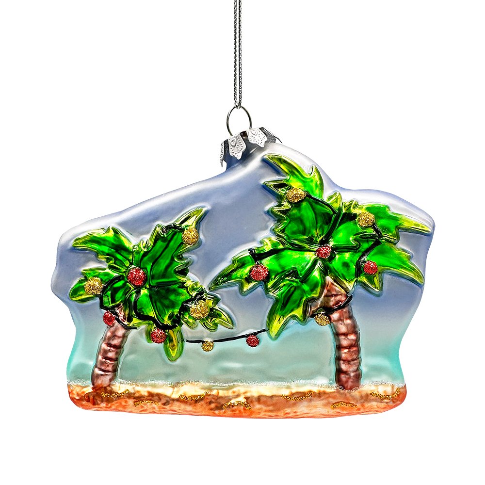 Merry Beachmas Christmas Palm Tree Glass Ornament