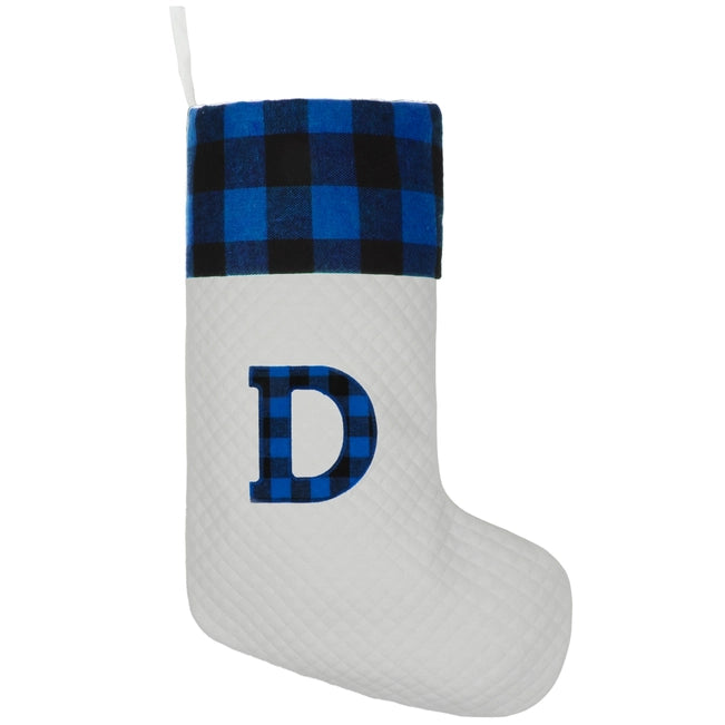 Blue Plaid Monogram Christmas Stocking