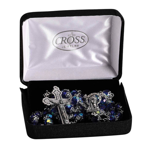 Rosary Blue Aurora Borealis Glass 21"L - NY Gift Boutique