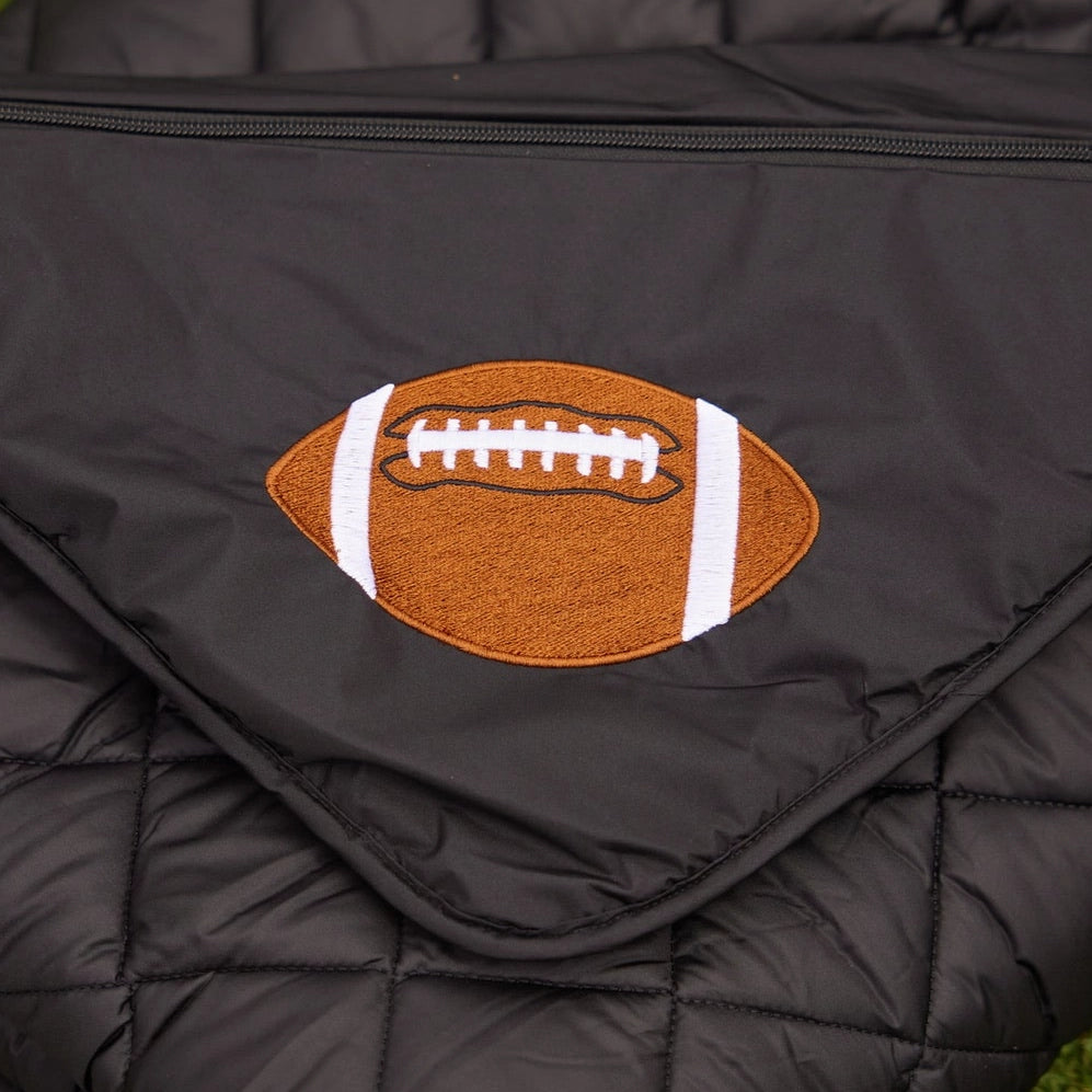 Black Waterproof Puffer Blanket with Embroidered Football