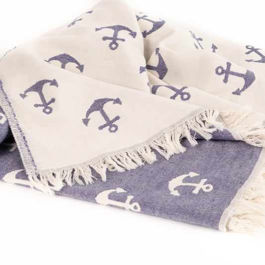 Turkish Beach Towel -Double Sided Anchor - NY Gift Boutique