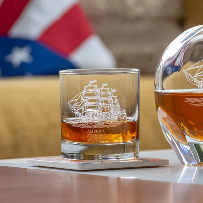 America250™ Tall Ship 3 Pc Set | Whiskey Decanter and Rocks Glasses
