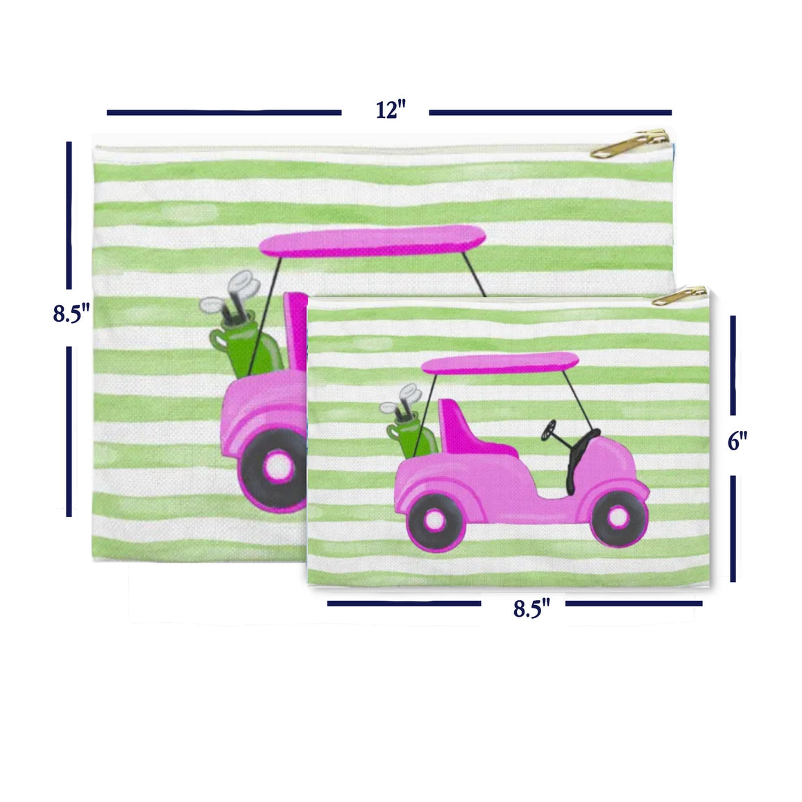 Green Stripes with Pink Golf Cart Canvas Pouch
