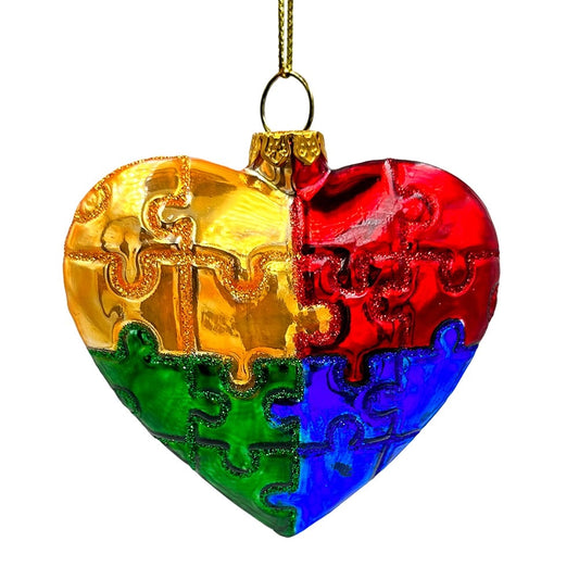 Autism Heart Puzzle Glass Christmas Ornament