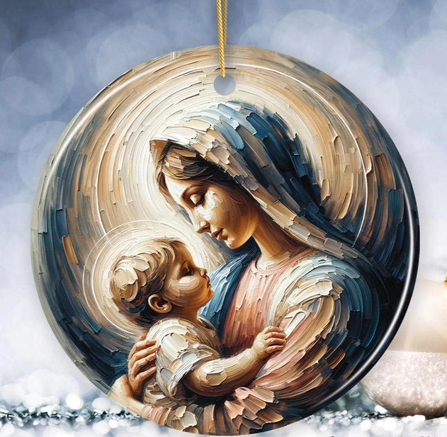 Virgin Mary and Baby Jesus, Oil Painting Style Ornament