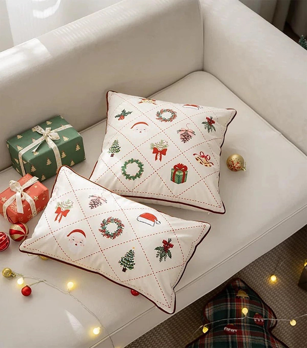 Christmas Design Velvet White Throw Pillow
