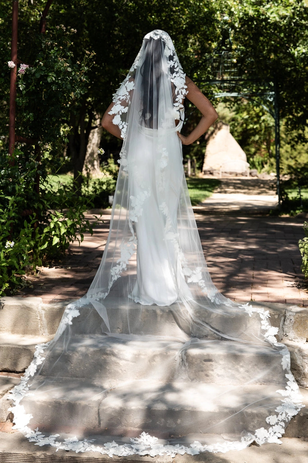 Floral Applique Embroidered Cathedral Veil