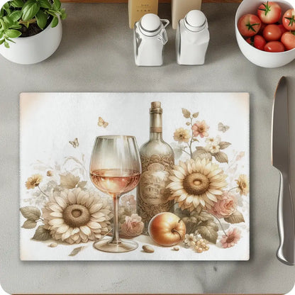 White Wine & Sunflower Tempered Glass Cutting & Serving Board