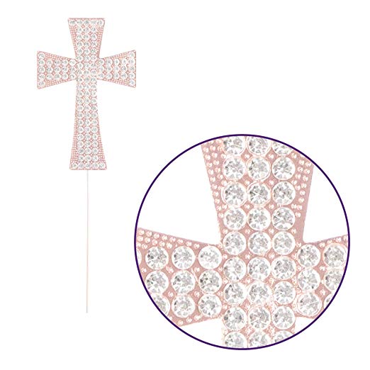 Rose Gold Crystal Cross Cake Topper