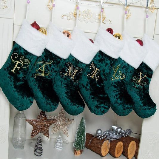 Holiday Green Monogram Christmas Stocking