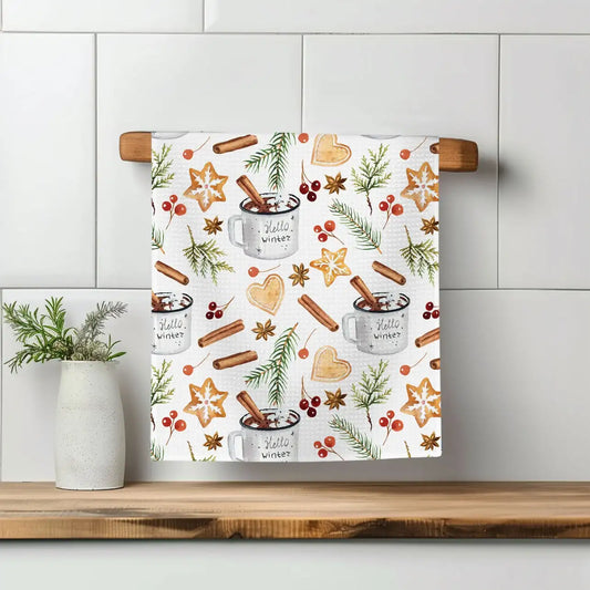 Christmas Winter Kitchen Waffle Weave Tea Towel