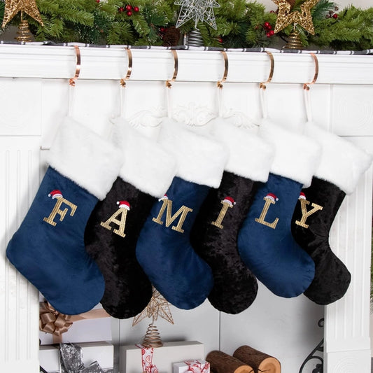 Holiday Blue Monogram Christmas Stocking