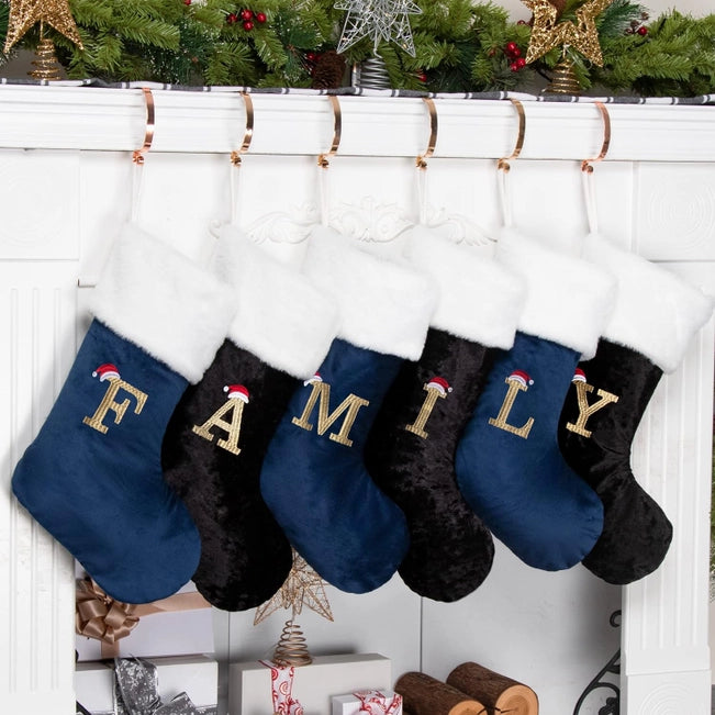 Holiday Monogram Christmas Stocking - Black