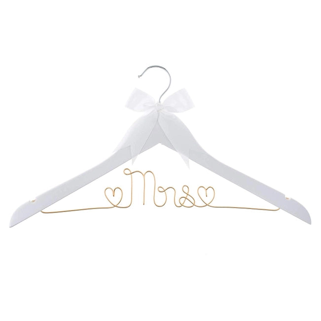 Mrs Wedding Dress Hanger - White with Light Gold Wire