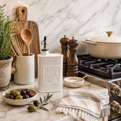 White Ceramic Oil Can, 700 Ml Olive Oil Dispenser
