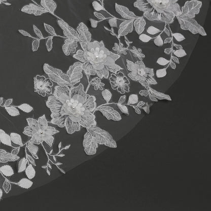 Organza Flowers Embroidered Lace Bridal Veil 120" - Ivory - NY Gift Boutique