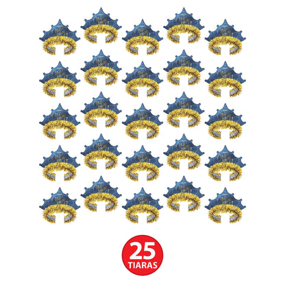 Midnight Blue and Gold New Year Tiaras, Pack of 50