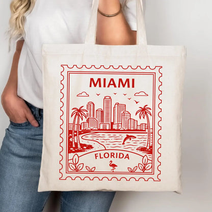 Miami Florida Postage Stamp Large Tote Bag