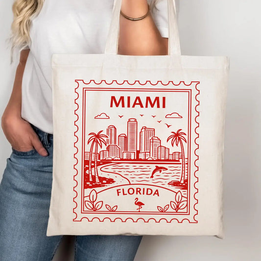 Miami Florida Postage Stamp Large Tote Bag