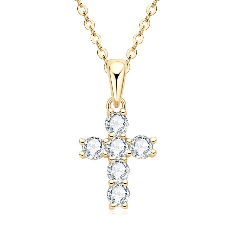 Round Cut Moissanite Cross Necklace in 925 Sterling Silver