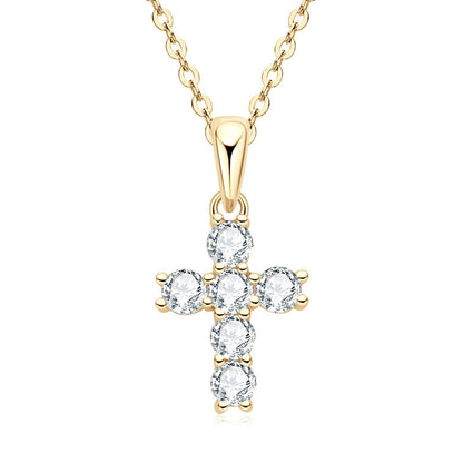 Round Cut Moissanite Cross Necklace in 925 Sterling Silver