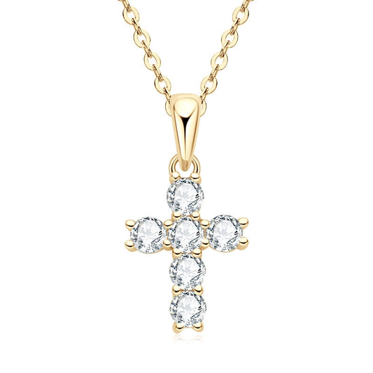 Round Cut Moissanite Cross Necklace in 925 Sterling Silver