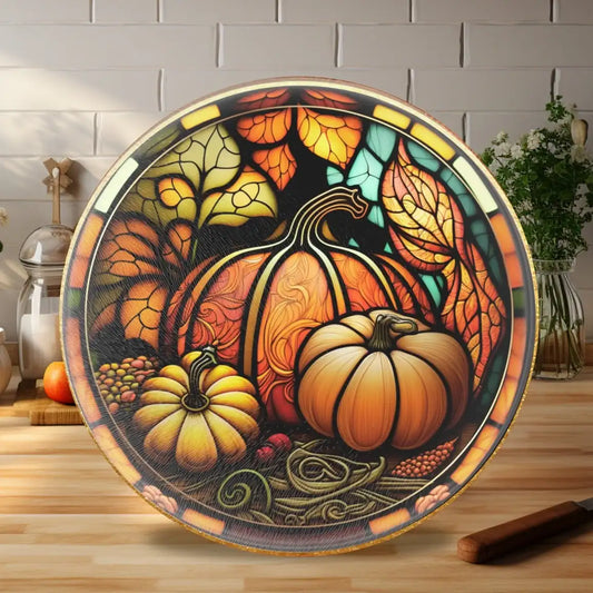 Pumpkin Harvest Round Tempered Glass Cutting Board