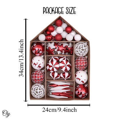 Red and White Christmas 70 pc Ornament Set