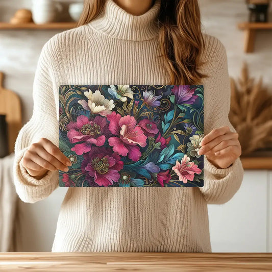 Multi Floral BloomTempered Glass Cutting & Serving Board