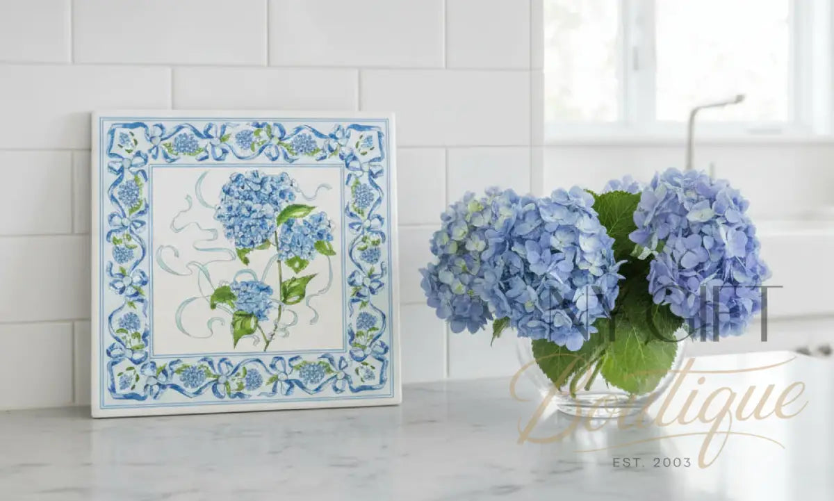8’’ Hydrangea Ribbon Ceramic Trivet - Rosanne Beck Trivet