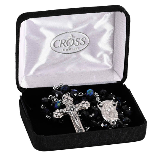 Rosary Jet Glass Aurora Borealis Bead 20"L - NY Gift Boutique