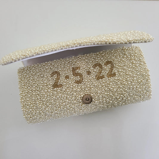 "Mrs." Personalized Fully Beaded Bridal Clutch