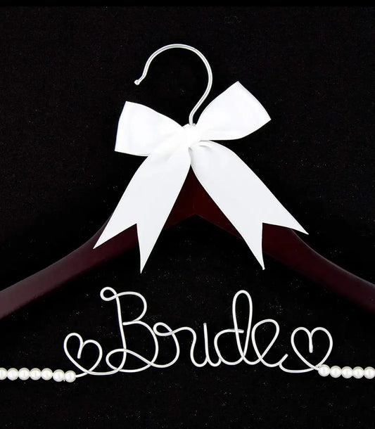 Bride Wedding Dress Hanger - Mahogany with Pearls