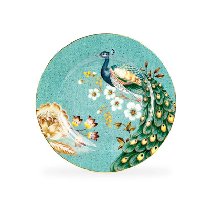Peacock Lotus Garden Green Porcelain Dessert Plate Set of 4