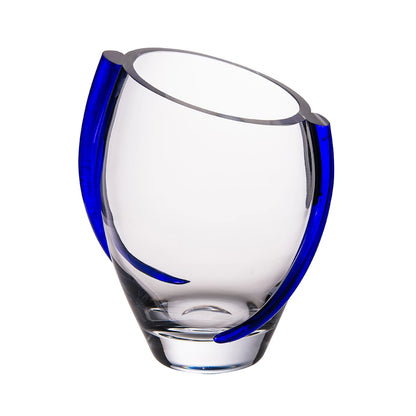 Slanted Vase with Cobalt Swirl, 9.25"H