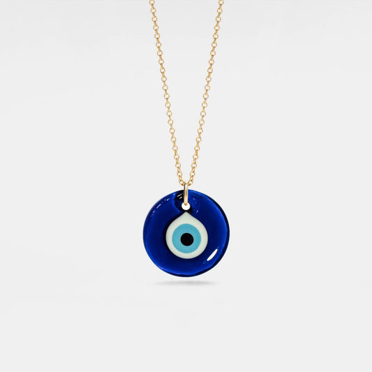 Evil Eye Blue Glass Charm Necklace in 925 Sterling Silver