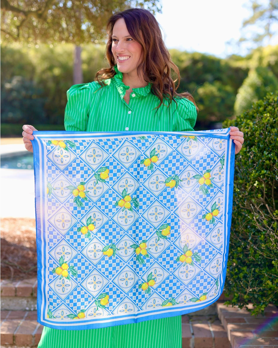 Naples Citrus Print Scarf - Blue