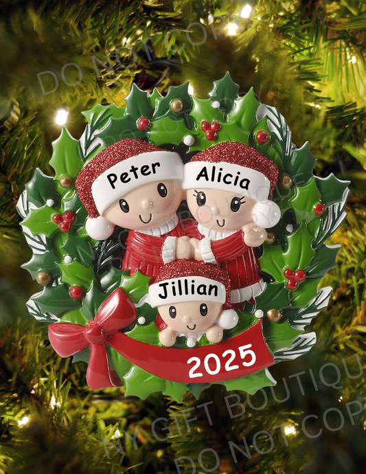 Family in Christmas Wreath Personalized Ornament