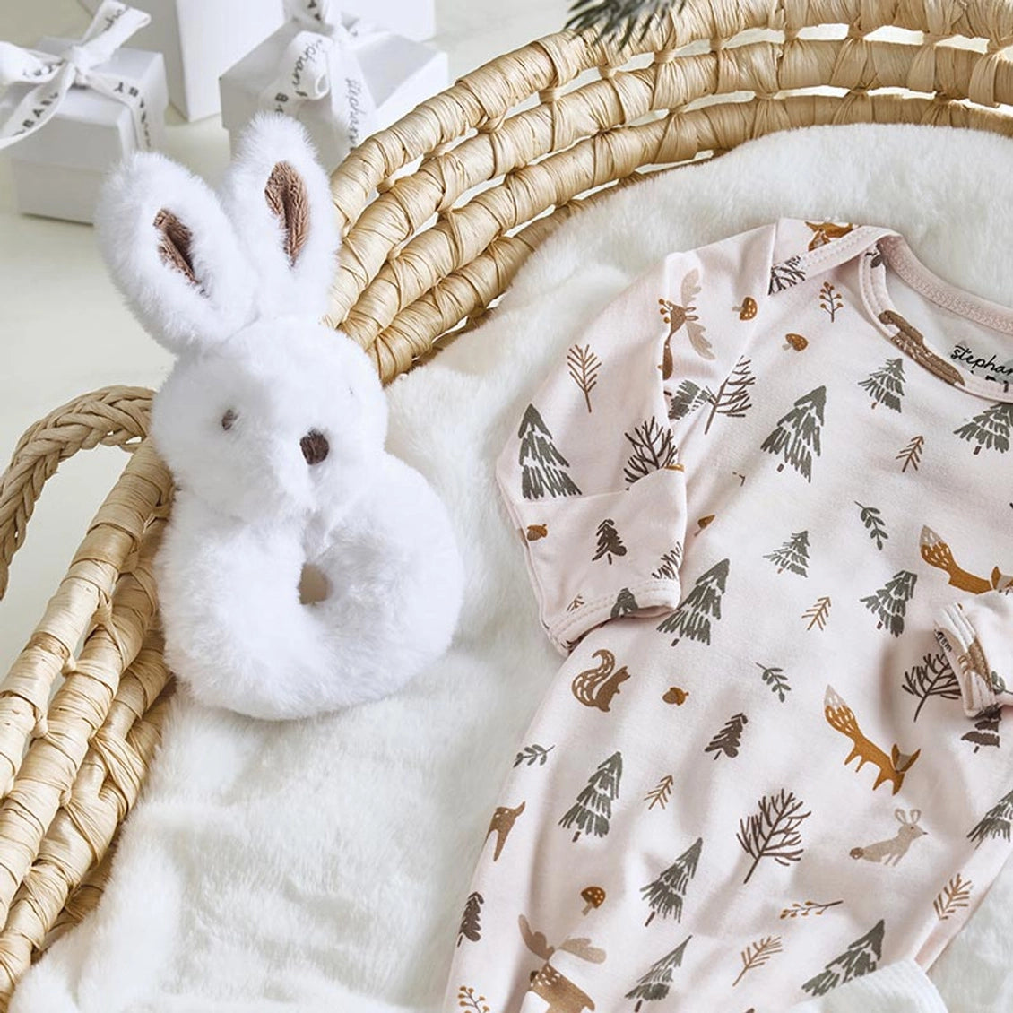 Swaddles with Plush Rattle - Pink Woodland