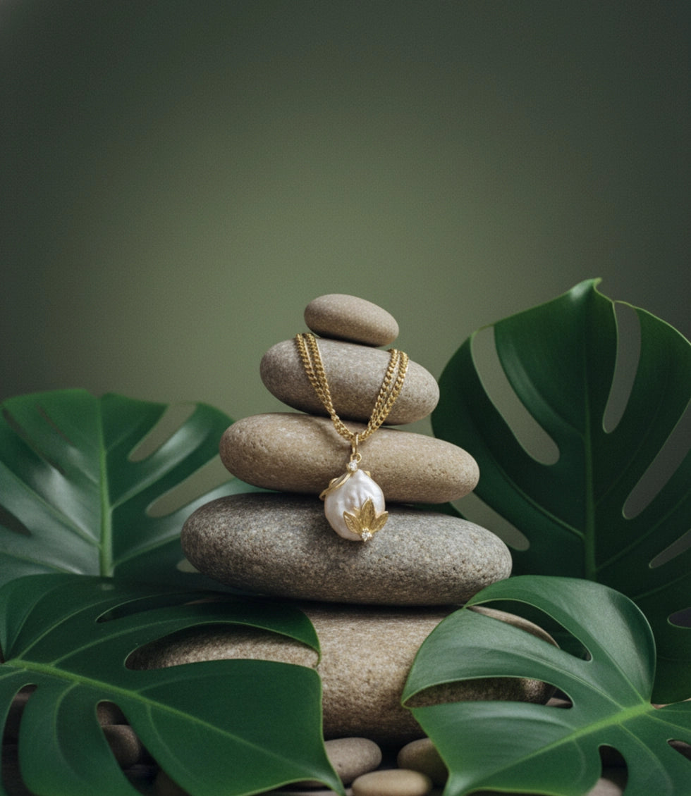 Double Chain Necklace with Baroque Pearl | 18K Gold Plated