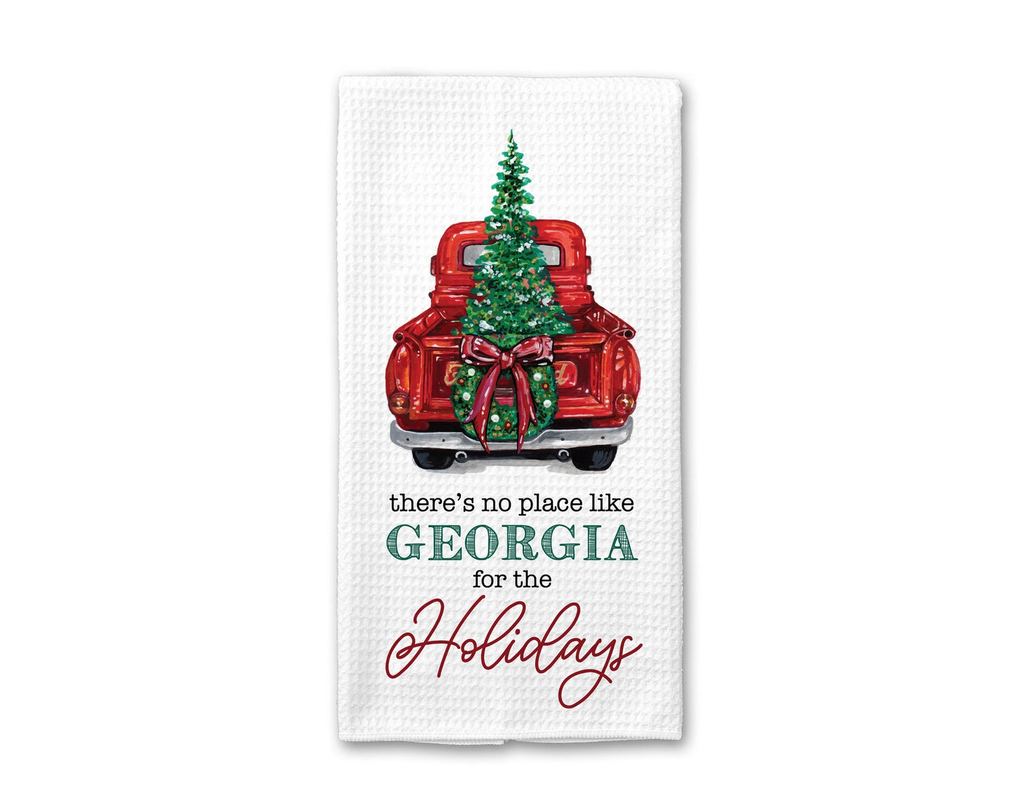 Custom State Location Christmas Waffle Weave Tea Towel