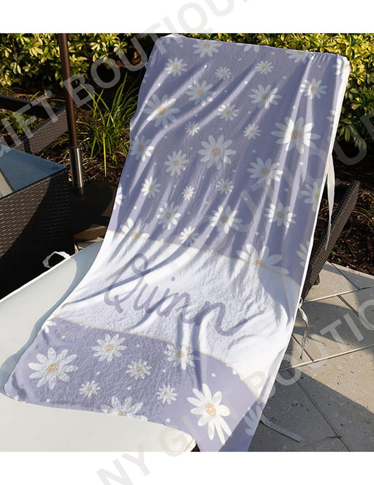 Loving Lavender Daisy Personalized Beach Towel